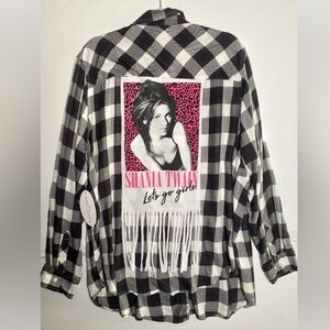 Shania Twain Western Buffalo Plaid Shirt with fringe.